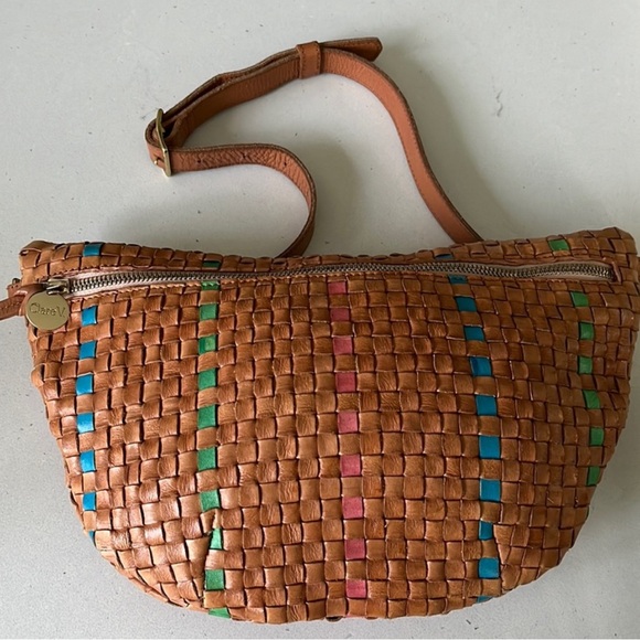 ISO Clare V Grande Fanny in woven brown with blue green and pink. - Picture 2 of 2